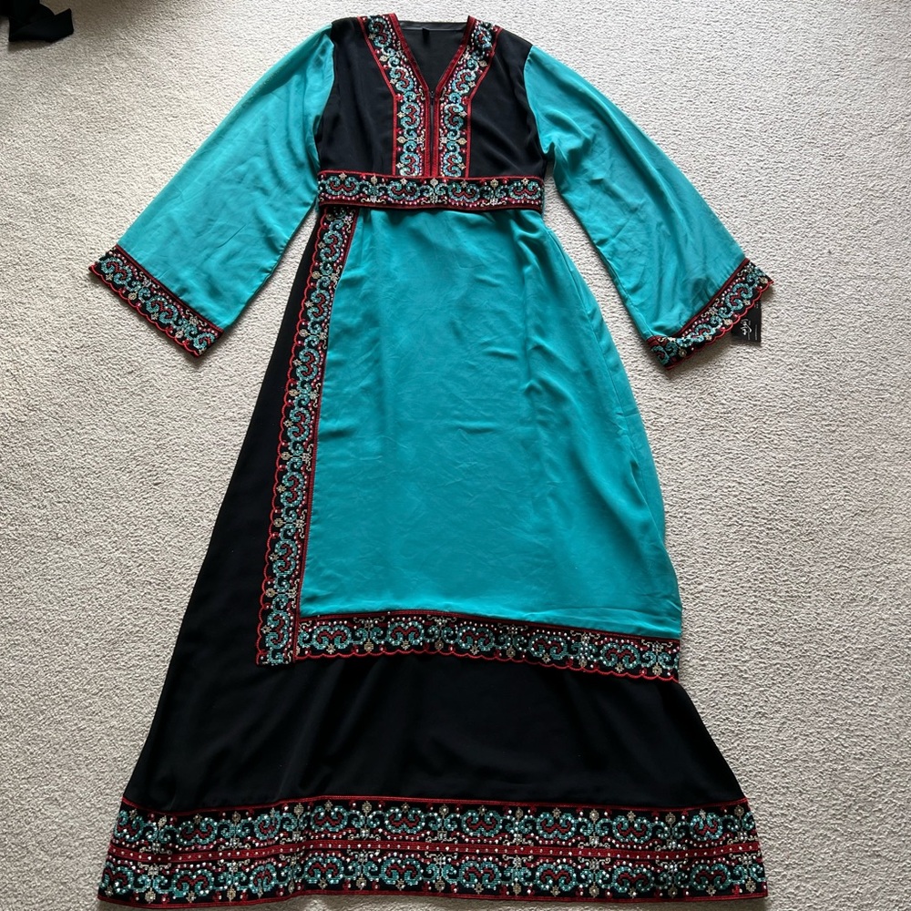 ATHWAB Long Kaftan Abaya Dress Ladies Oriental Traditional Gown Embellished Sz 1
